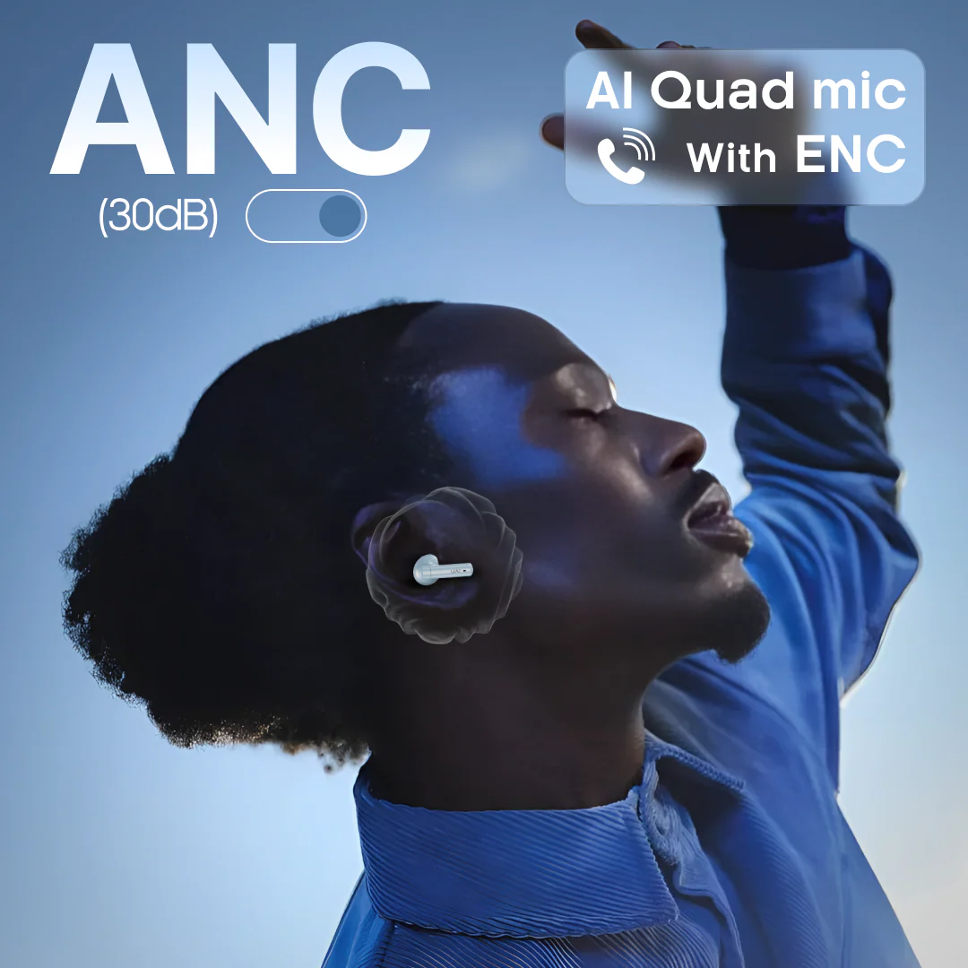 Leaf Buds X514 Wireless Earbuds with ANC & Dual Pairing (Pastel Blue) - Image 4